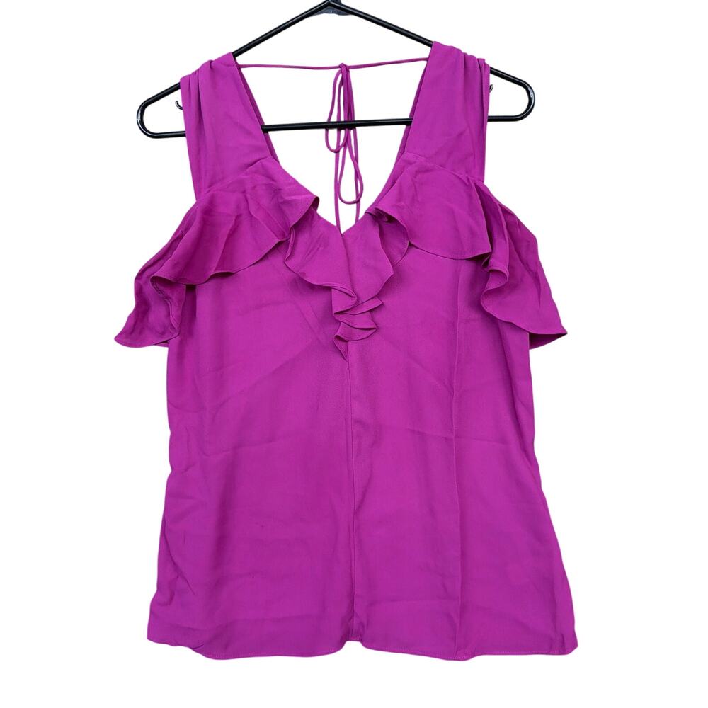Express Womens Blouse Purple V Neck Tank Sleeveless Ruffle Polyester Small